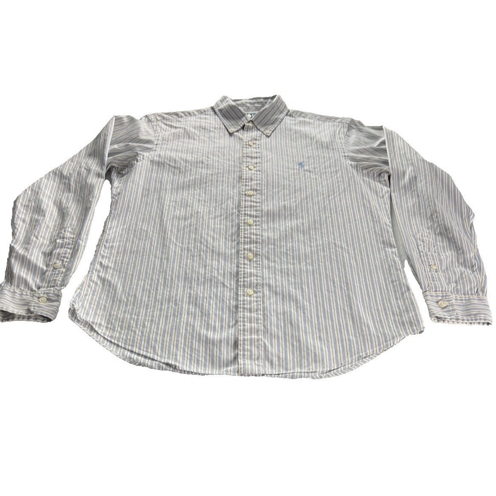 Ralph Lauren Shirt Size Medium Blue Pony Logo Stripe 100% Cotton Blue D33